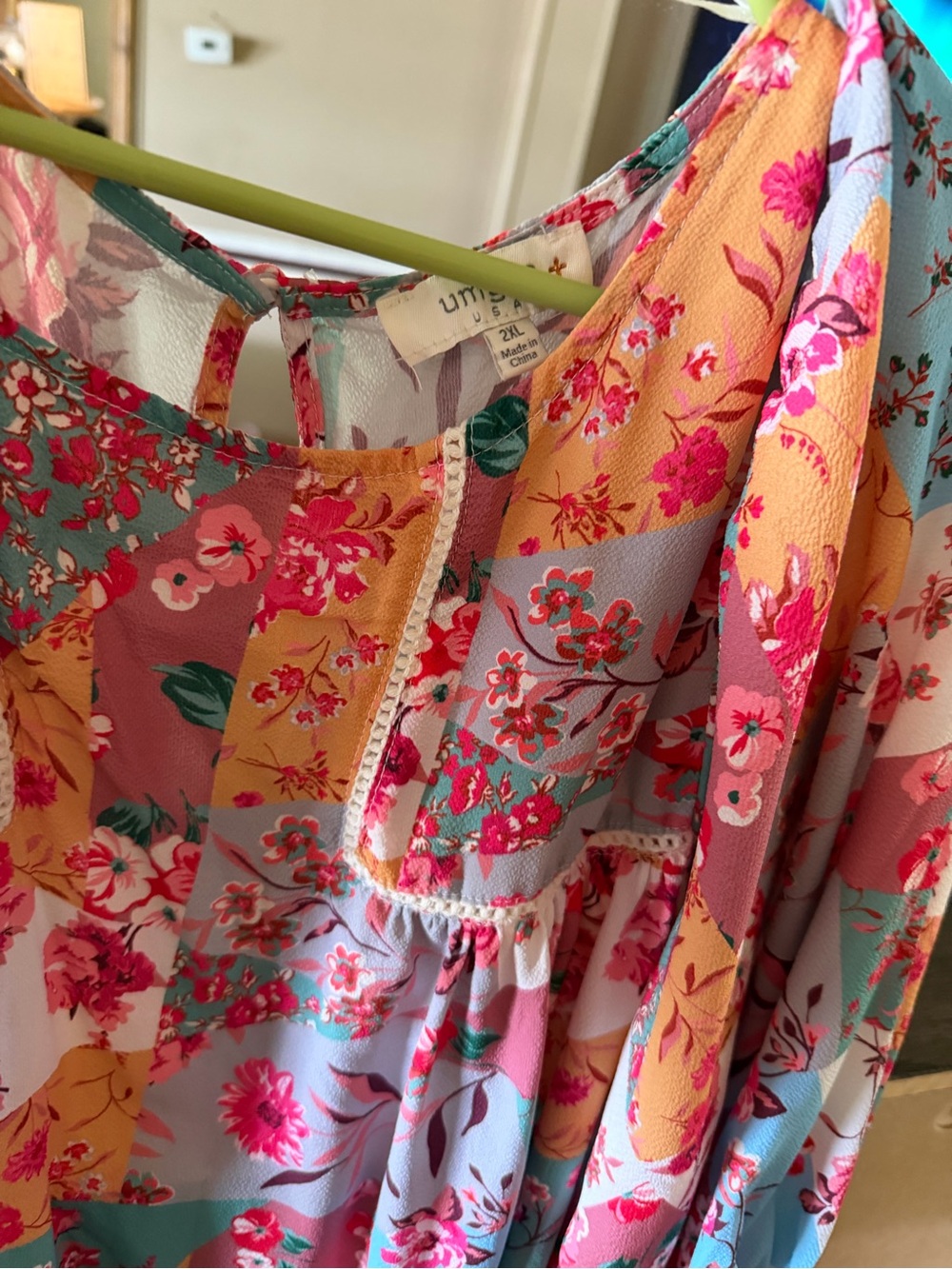 Floral Patchwork Boho Dress in Pink, Yellow & Blue